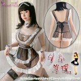 《FEE ET MOI》女僕角色扮演服！日系魅惑後綁帶裸空蕾絲滾邊套裝 - 含絲襪