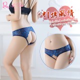 《AIMEI GIAREN》引誘風情！拼色刺繡蕾絲低腰露臀開襠褲﹝深藍﹞