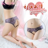 《AIMEI GIAREN》引誘風情！拼色刺繡蕾絲低腰露臀開襠褲﹝銀灰﹞