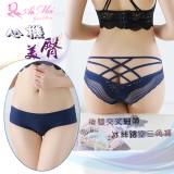 《AIMEI GIAREN》心機美臀！後雙交叉細帶冰絲鏤空中腰三角褲﹝深藍﹞